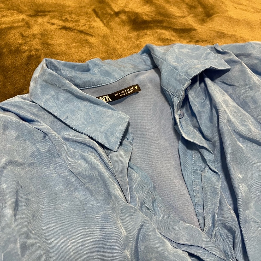Zara Crop Blue Blouse